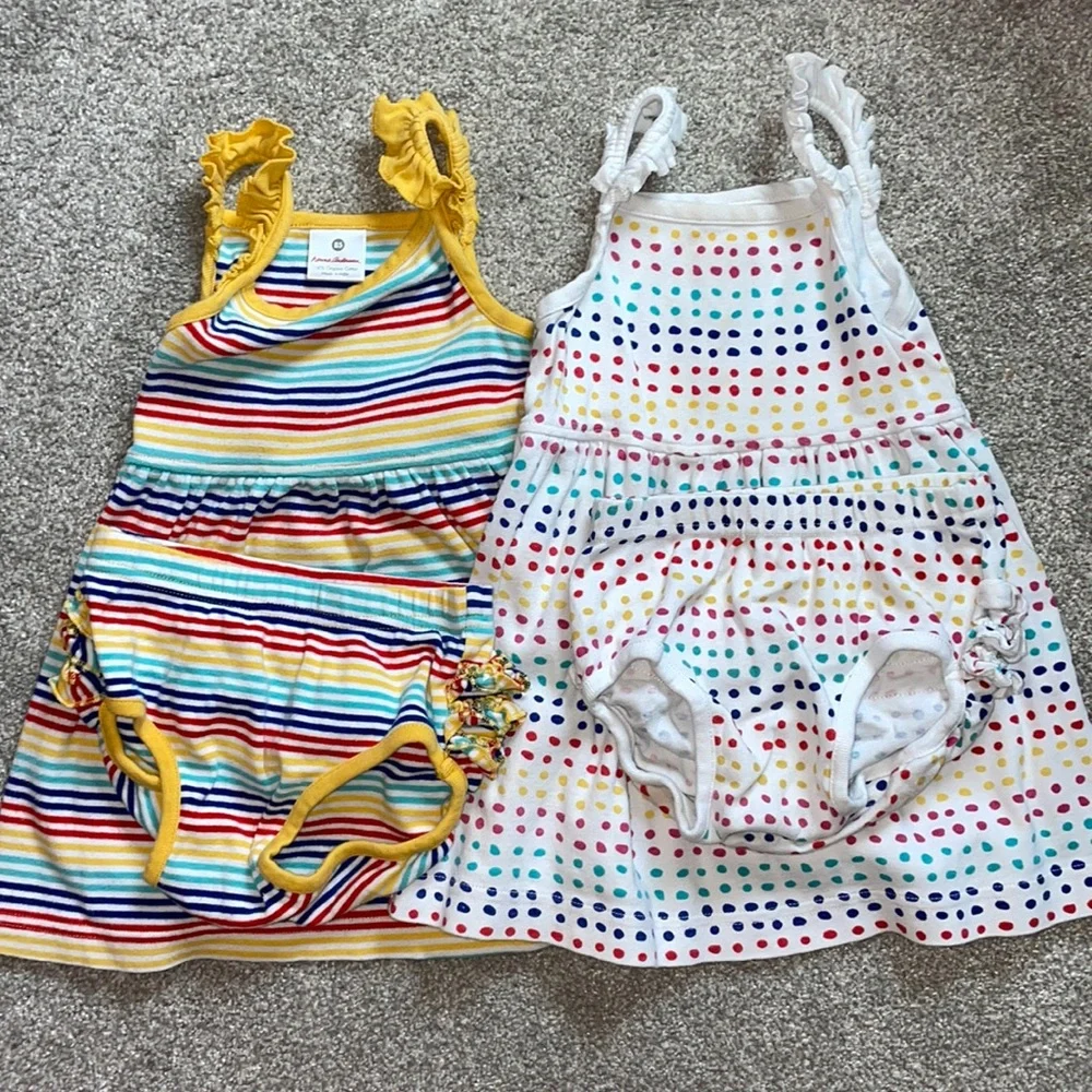 Hanna Andersson Yellow Multicolor Striped & White Polka Dot Twin Dress Set